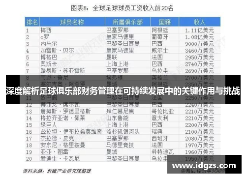 深度解析足球俱乐部财务管理在可持续发展中的关键作用与挑战